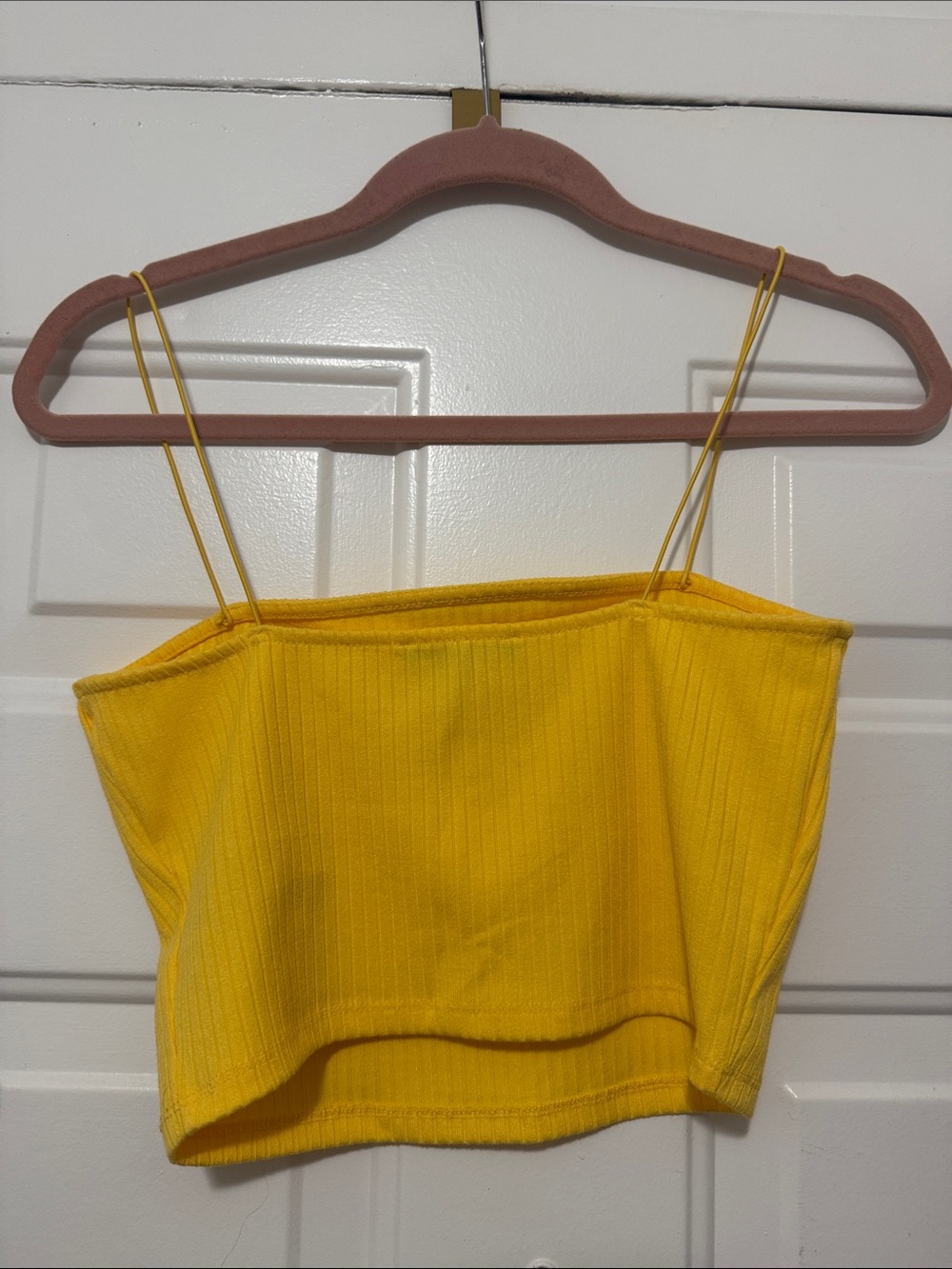 Yellow Ribbed Spaghetti-Strap Crop Top - Picture 7 of 9